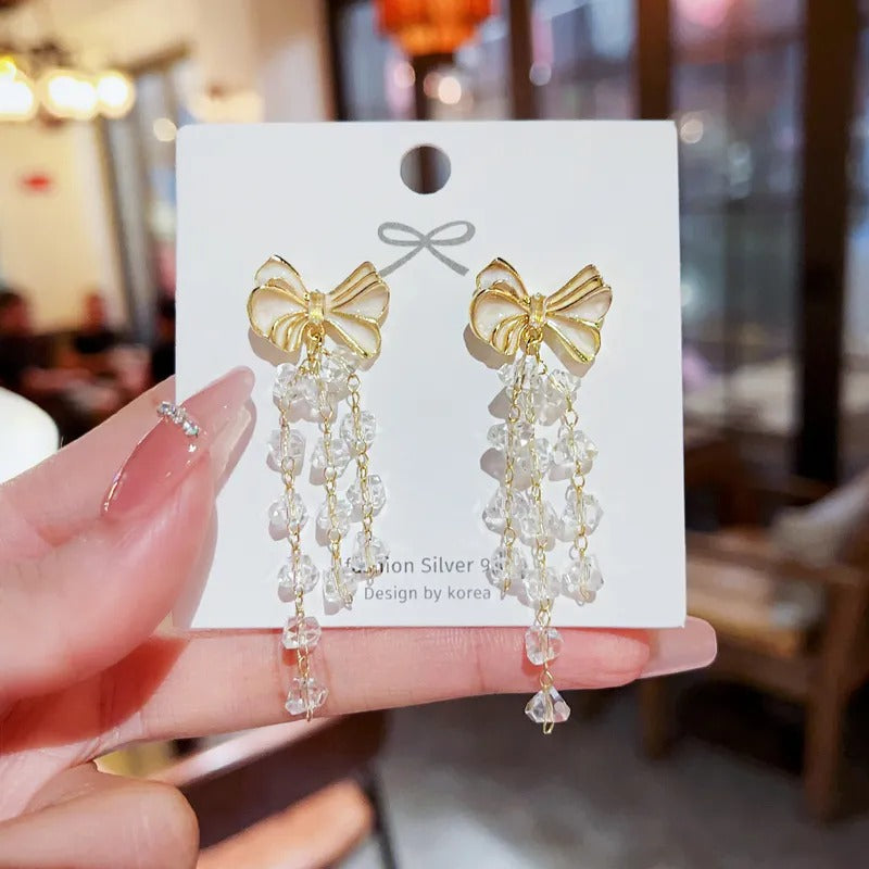 Bow & Crystals Chain Earrings