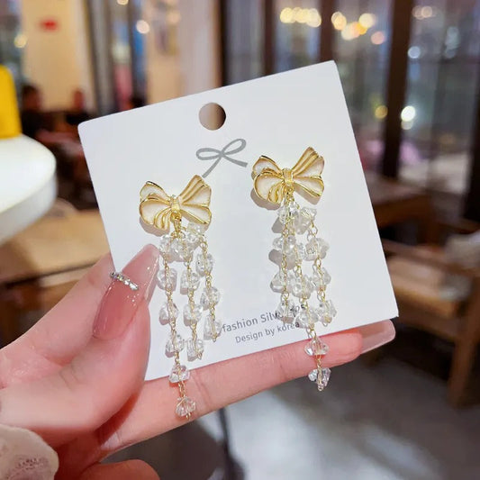 Bow & Crystals Chain Earrings