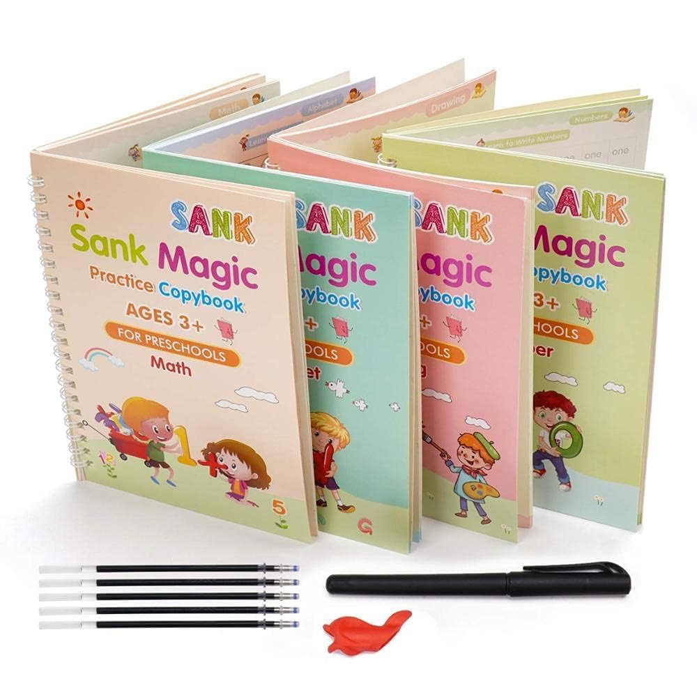 Sank Magic Practice Copybook Reusable Writing for Kids (4 BOOKS,1 PEN,1 GRIP,10 REFILL)