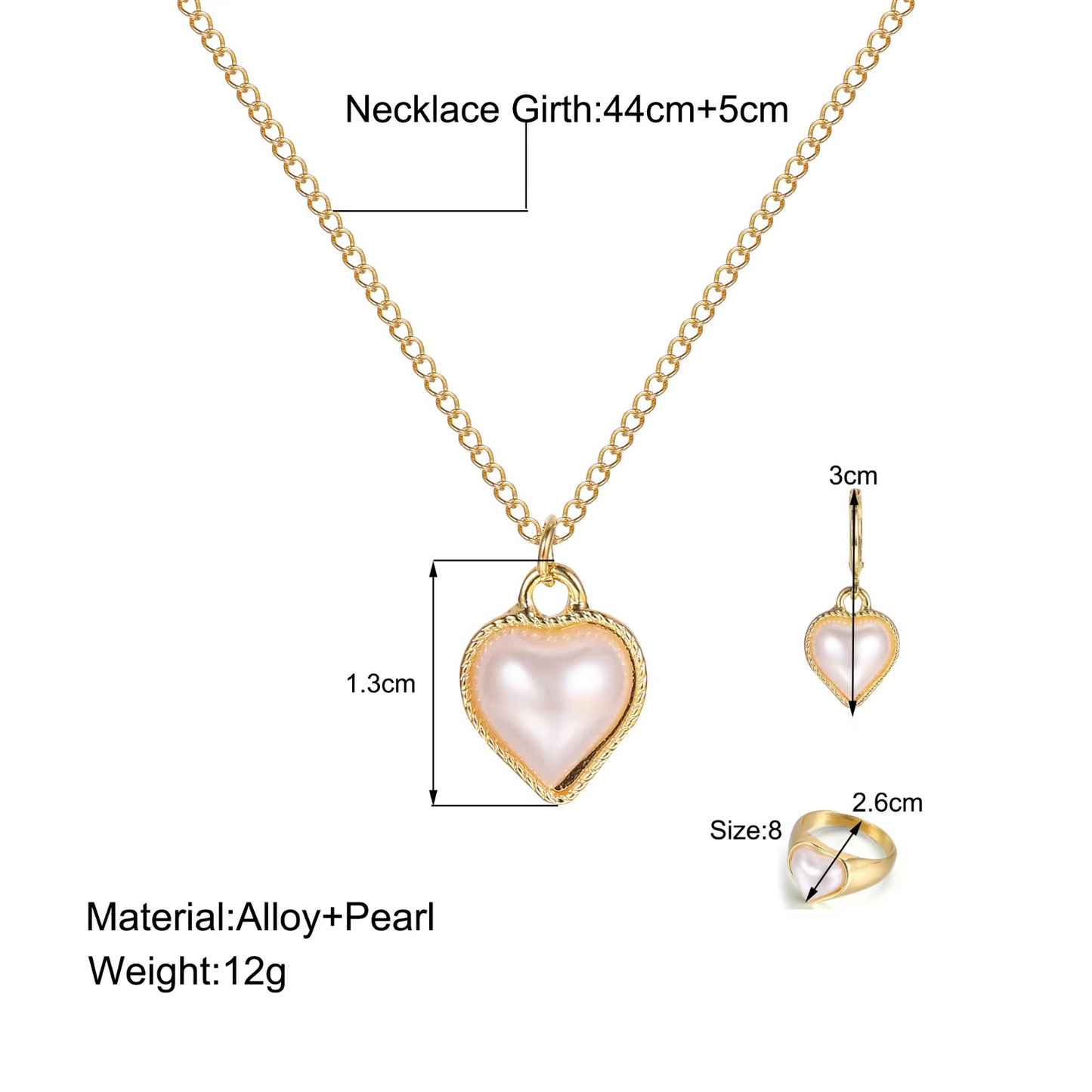 Pearl Heart Jewelry Combo Set