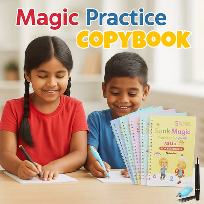 Sank Magic Practice Copybook Reusable Writing for Kids  (4 BOOKS,1 PEN,1 GRIP,10 REFILL)