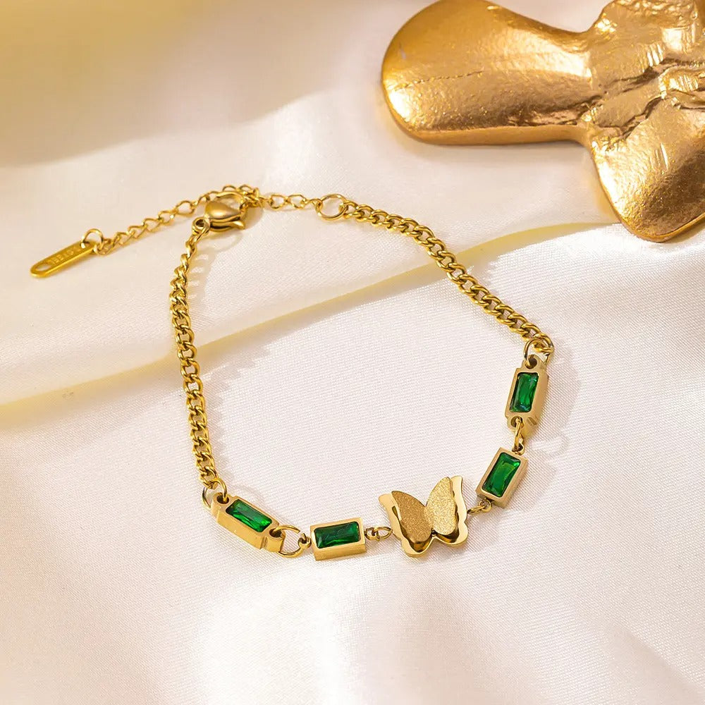 Green Gemstone Butterfly Bracelet– Elegance in Every Turn ✨