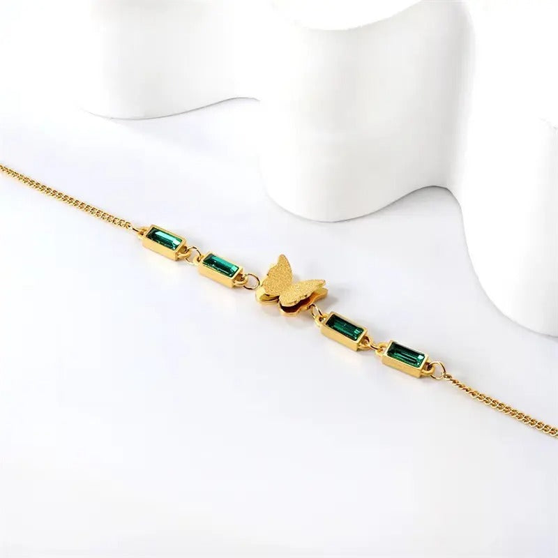 Green Gemstone Butterfly Bracelet– Elegance in Every Turn ✨