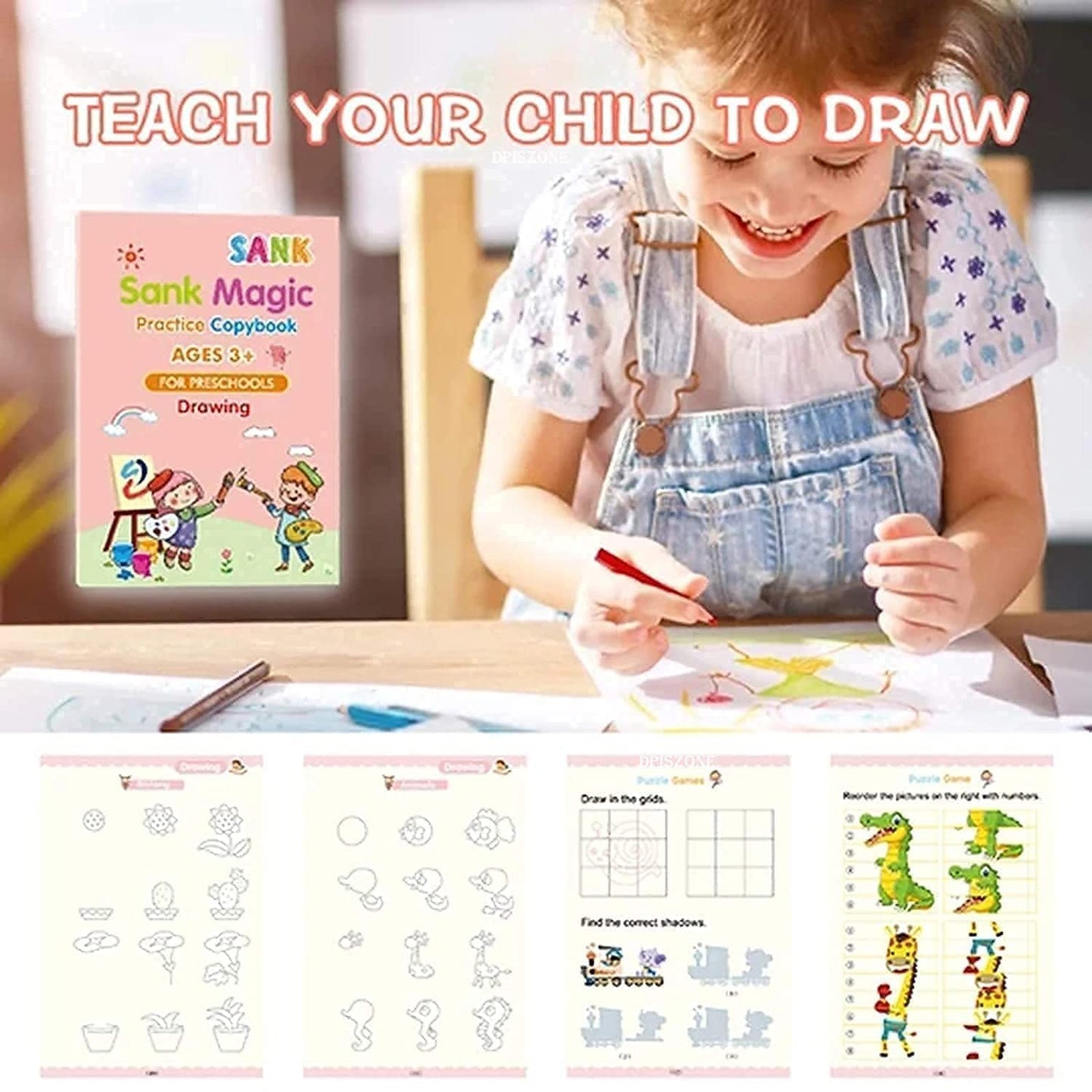 Sank Magic Practice Copybook Reusable Writing for Kids  (4 BOOKS,1 PEN,1 GRIP,10 REFILL)