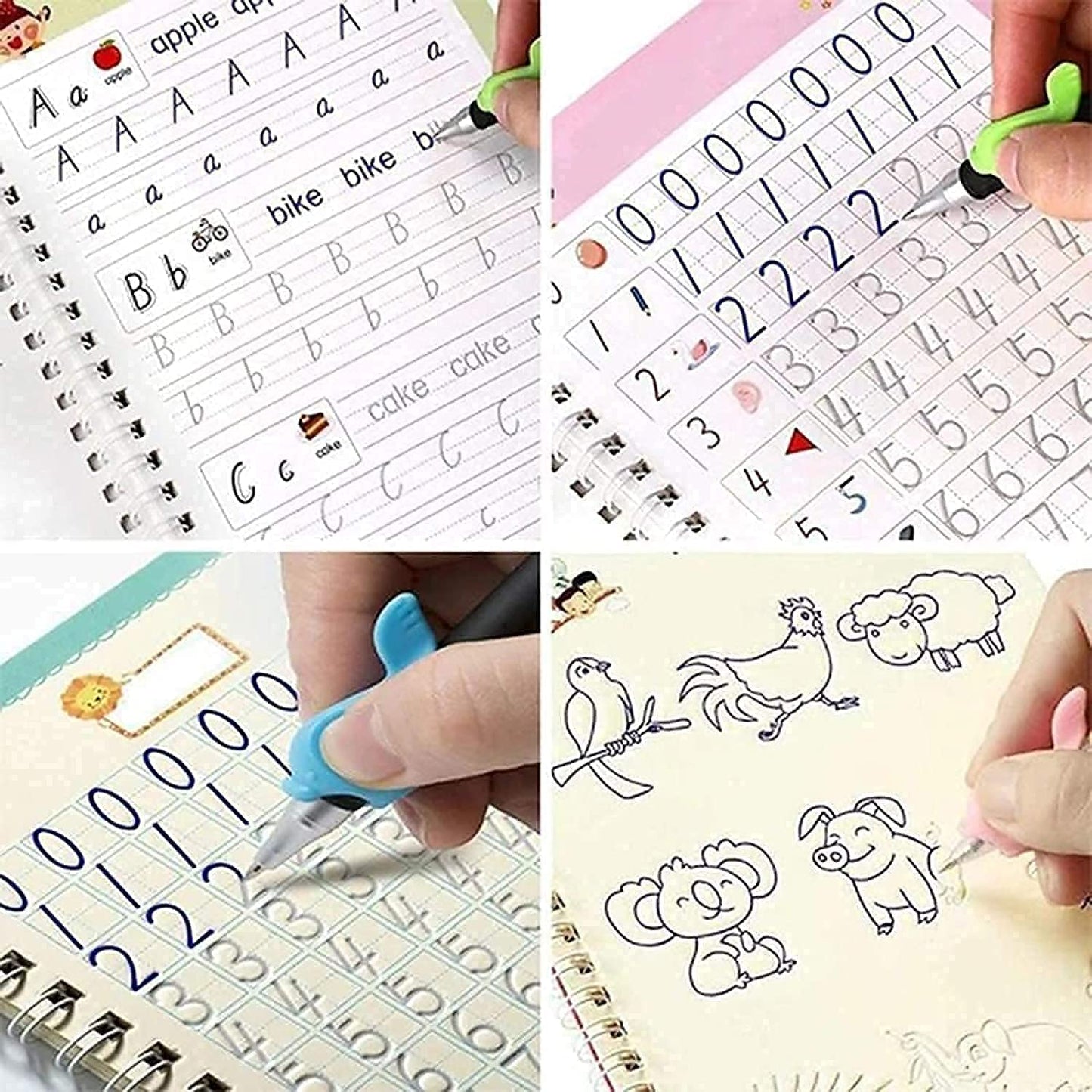 Sank Magic Practice Copybook Reusable Writing for Kids  (4 BOOKS,1 PEN,1 GRIP,10 REFILL)