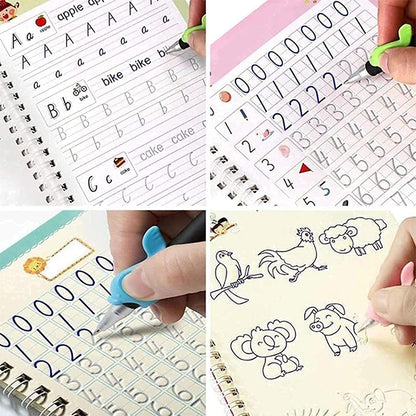 Sank Magic Practice Copybook Reusable Writing for Kids  (4 BOOKS,1 PEN,1 GRIP,10 REFILL)
